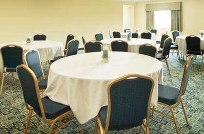 Several circle tables setup for meeting